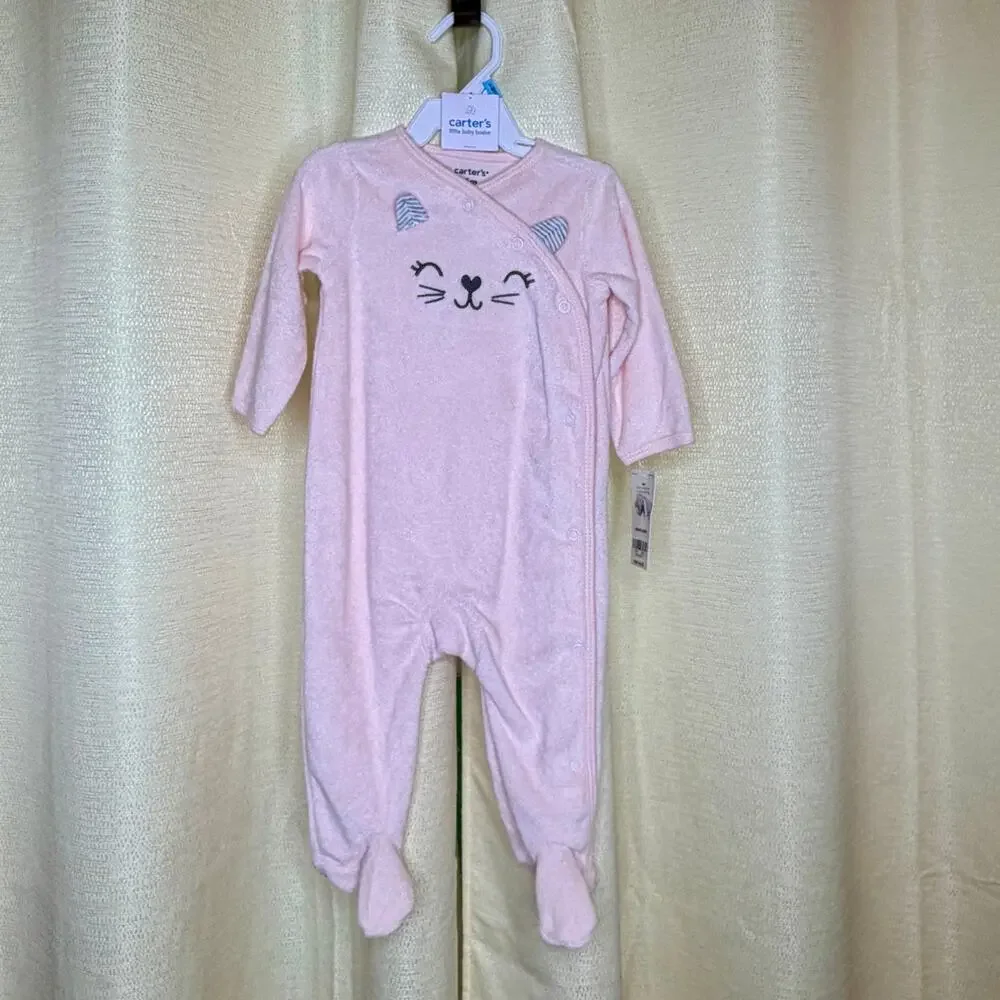 Carters Pink Terry Cloth Cat Footed Pajamas 6 months NWT